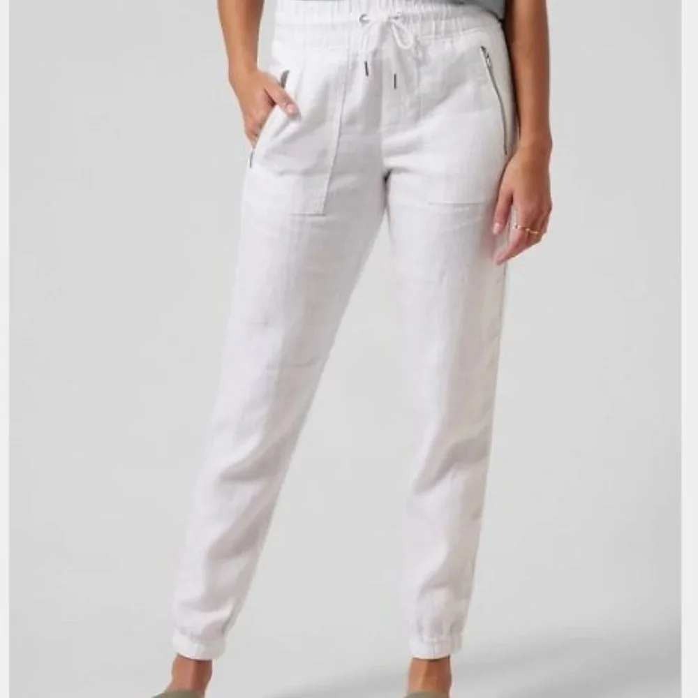 Athleta Cabo Linen Jogger White Drawstring Pants Size 4T Tall Womens